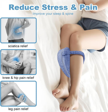 Knee Pillow for Side Sleepers, Leg Pillow for Sleeping, Knee Pillow with Strap, Alignment Pillow Between Legs, Suitable for Relieving Leg, Back & Knee Pain, Machine Washable (Blue)
