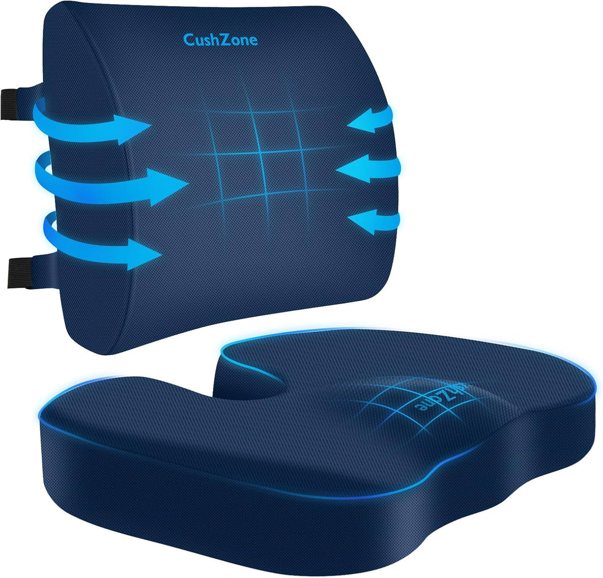 CushZone Seat Cushion and Lumbar Support Pillow for Office Chair, Black