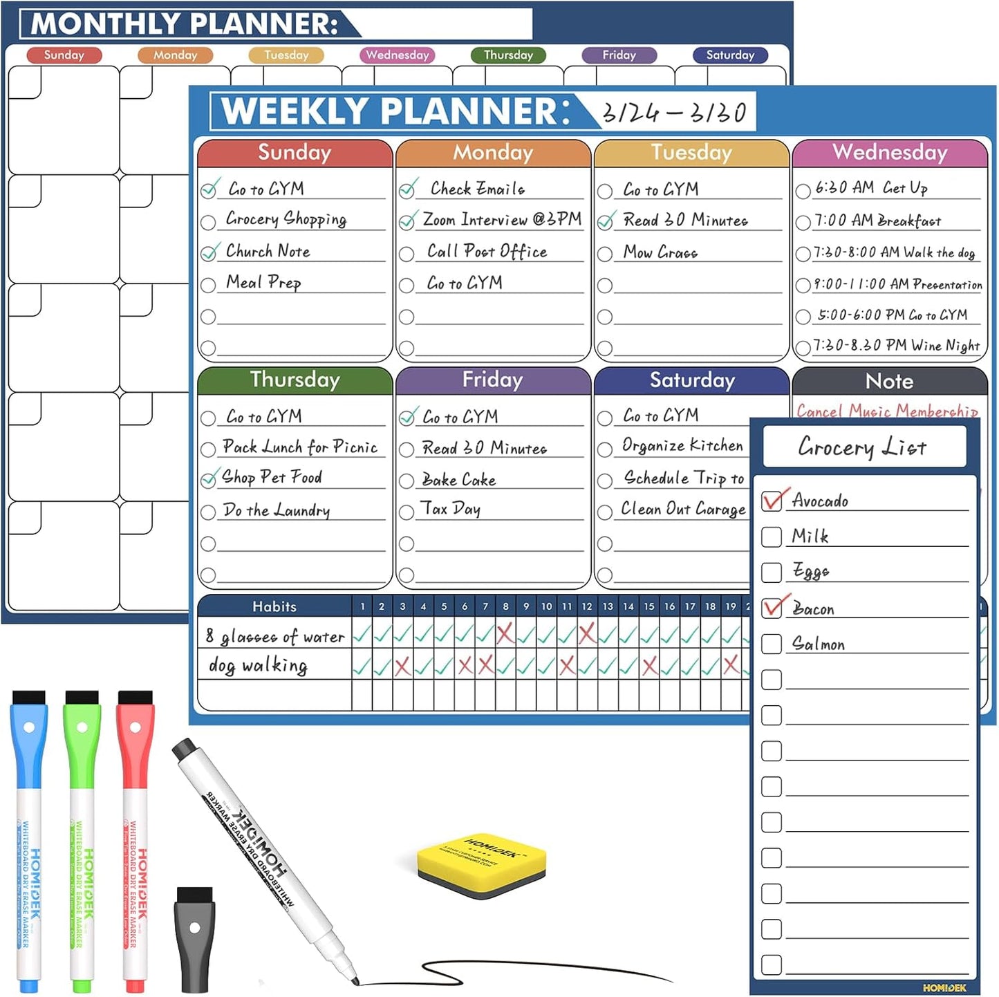 Magnetic Fridge Calendar Magnet, Dry Erase Whiteboard Calendar and Family Chore Chart for Adults with Magnetic List, Dry Erase Markers and Eraser - 14 x 11 Inches