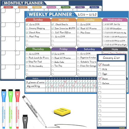 Magnetic Fridge Calendar Magnet, Dry Erase Whiteboard Calendar and Family Chore Chart for Adults with Magnetic List, Dry Erase Markers and Eraser - 14 x 11 Inches