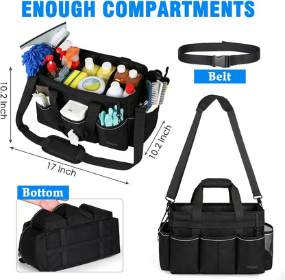Wearable Cleaning Caddy Bag, Cleaning Caddy Supplies Organizer with Handles for Cleaners & Housekeeper, Under Sink & Car Cleaning Tool Organizers Bag with Adjustable Shoulder Strap&Waist Belt