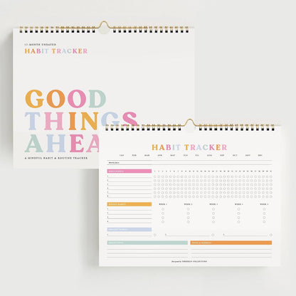 Stay on Track Habit Tracker Wall Calendar – Daily, Weekly & Monthly Habit Journal for Goal Setting & Productivity – Undated Spiral Planner by ThreeKin Collective
