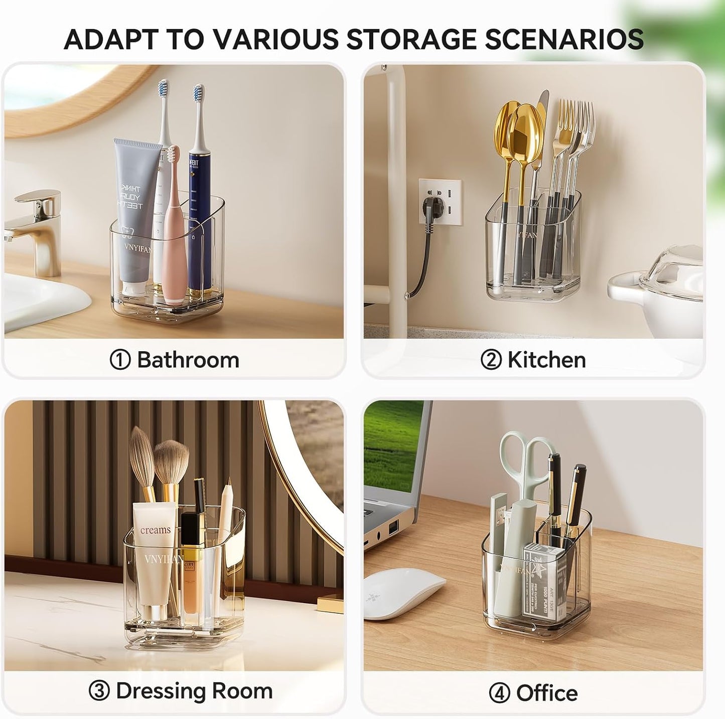 3 Slots Toothbrush Holders with Detachable Dividers for Bathrooms | Toothbrush Holder Wall Mounted with Drip Tray, Electric Tooth Brush and Toothpaste Holder Organizer for Bathroom Countertop