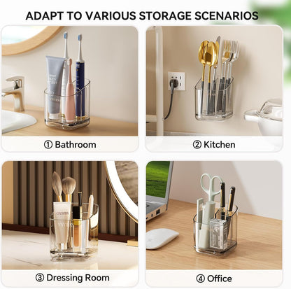 3 Slots Toothbrush Holders with Detachable Dividers for Bathrooms | Toothbrush Holder Wall Mounted with Drip Tray, Electric Tooth Brush and Toothpaste Holder Organizer for Bathroom Countertop