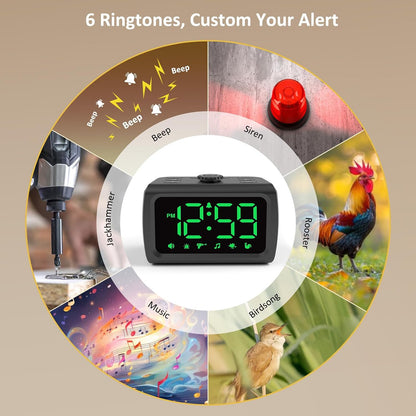 Peakeep 115dB Super Loud Alarm Clock for Heavy Sleepers Adults Teens | Large Display Auto/Manual Brightness for Bedrooms, USB Charger, 6 Wake-up Alarm Sounds Battery Backup, Oversleeping Fix