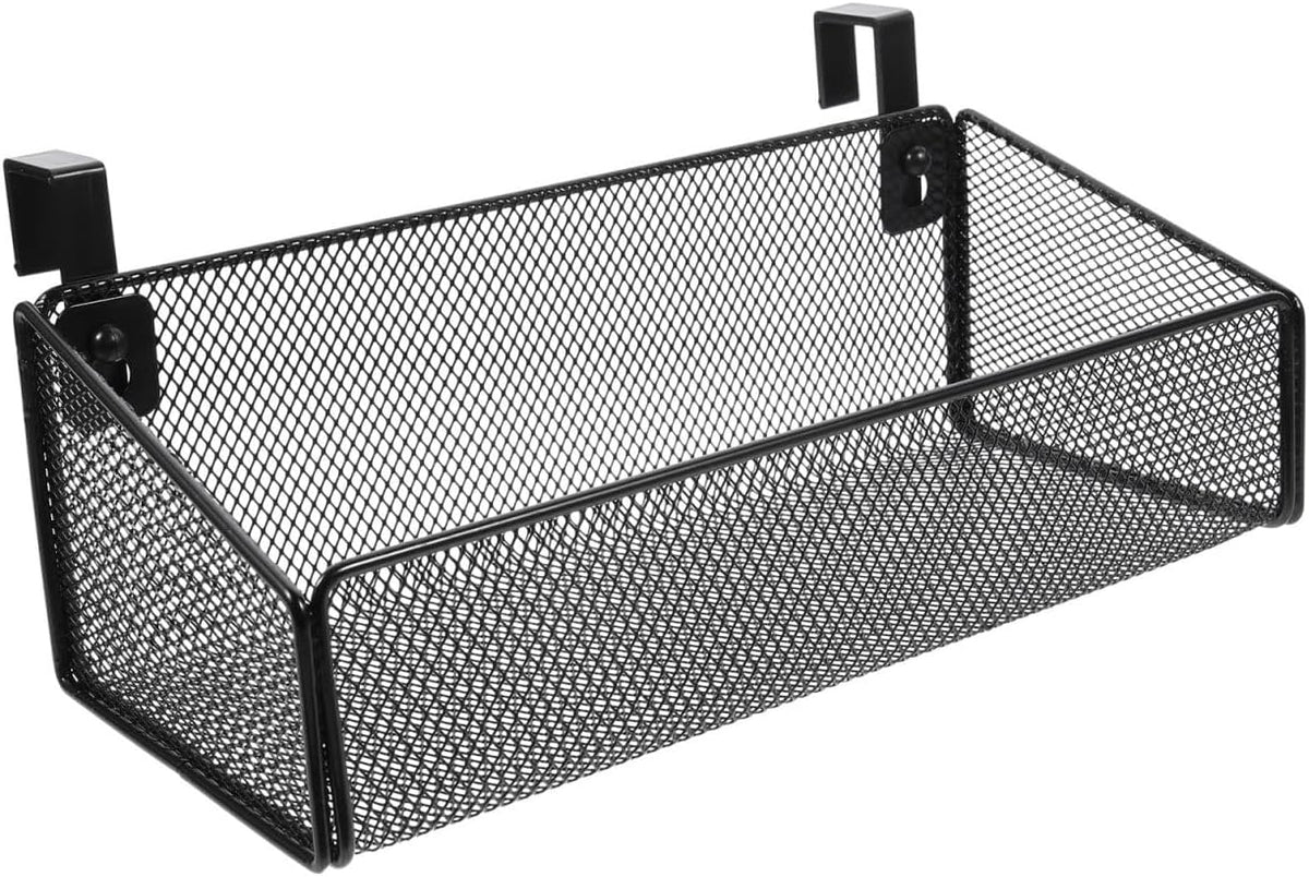 Bedside Hanging Basket, Black Metal Wire Mesh Storage Organizer Caddy, Over The Bunk Bed Headboard Cubicle Shelf Rack for College Dorm Office Desk Phone Book Storage, 10.4 x 4.7 In