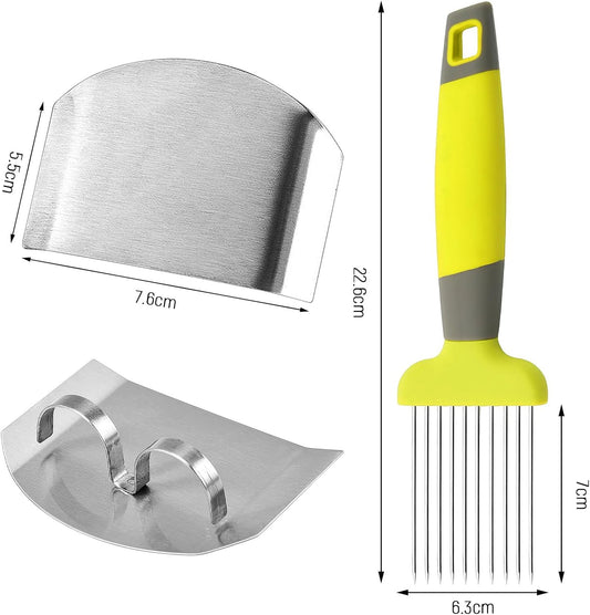 Stainless Steel Onion Slice Holder with Finger Guard for Cutting, Onion Holder for Slicing, Tomato Slicer Vegetable Cutter for Potato, Lemon (Green)