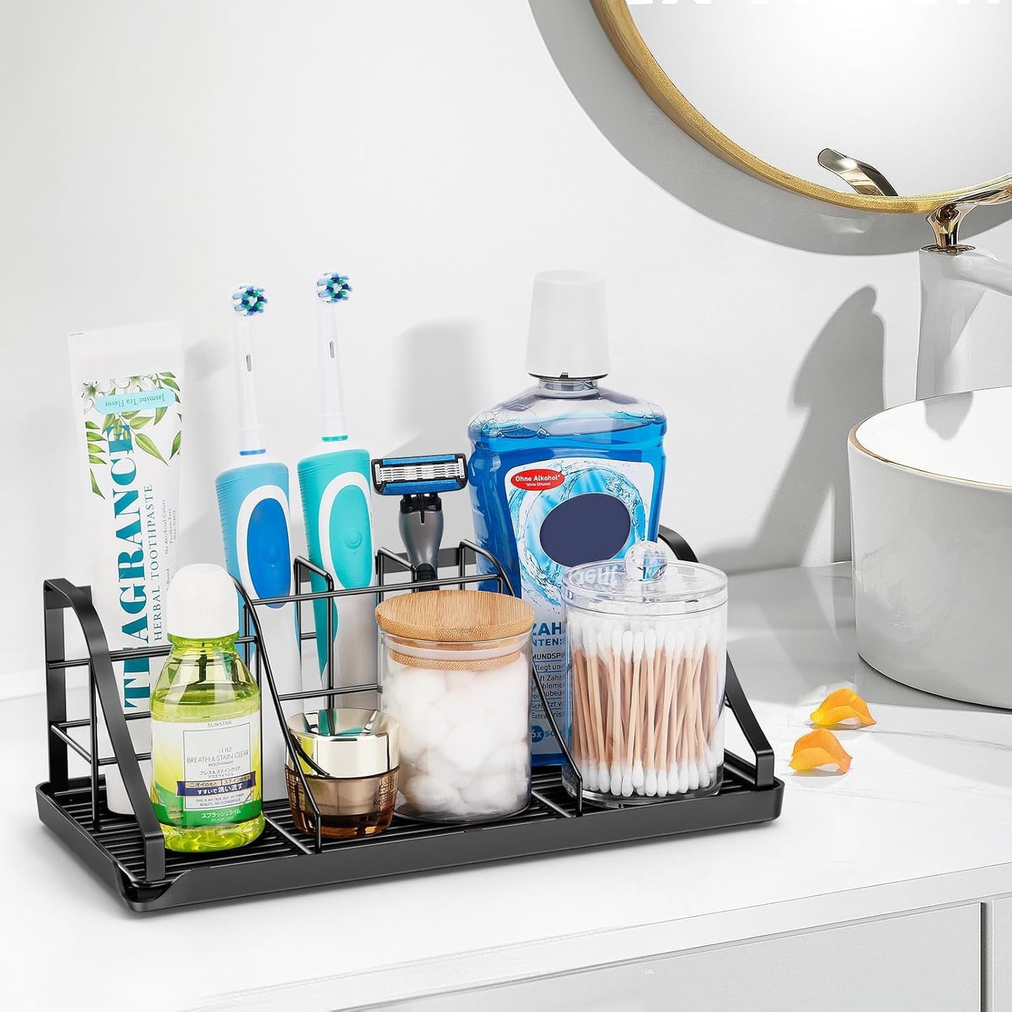 Toothbrush Holders for Bathroom,Black,Stainless Steel,Detachable,Tray,3 Slot