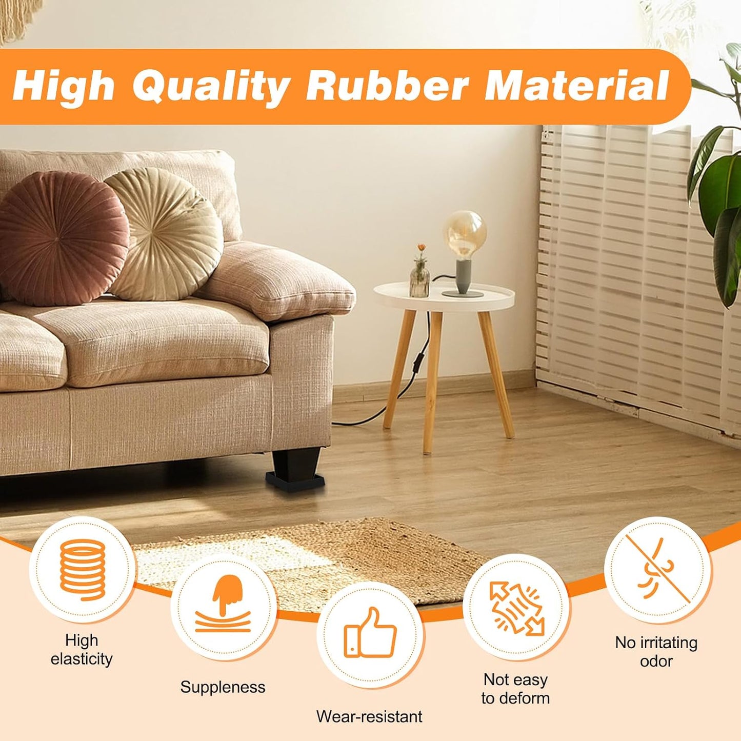 xxxHOLIC Rubber Non Slip Furniture Pads, 2" Black Round, Set of 4 | Furniture Grippers for Hardwood Floors, Anti Skid Caster Cups, Bed Frame & Couch Stoppers, Floor Protectors for Heavy Duty