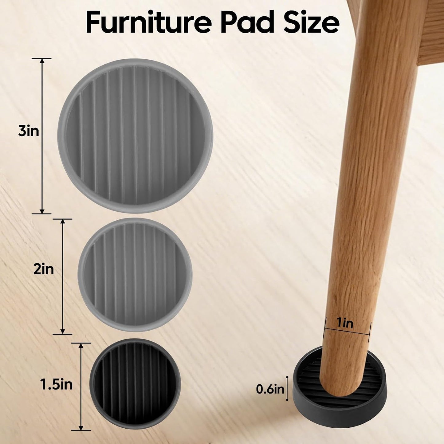 Rubber Non-Slip Furniture Pads, 2"x2" Casters Cup, Round, Brown, 8 PCS | Rubber Feet Floor Protector For Hardwood Floors, Prevent Scratching of The Floor, For Bed Sofa Table and Chair, Stopper