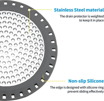 Shower Drain Hair Catcher,Aluvor Shower Drain Cover Bathtub Drain Strainer | Weighted Metal Hair Trap Stopper Sink Protector Filter Bathroom Flat Strainer Stopper (Silver gray)