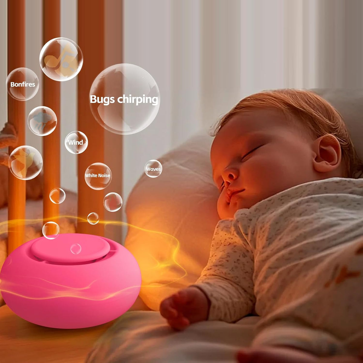Jaroco Portable Baby Sound Machine [White Noise for Babies Kids Adults][Sleep Soother][12 Soothing Sounds] 15 Hours Battery Life, Registry Gift,Shower,Clips on Baby Stroller Rose