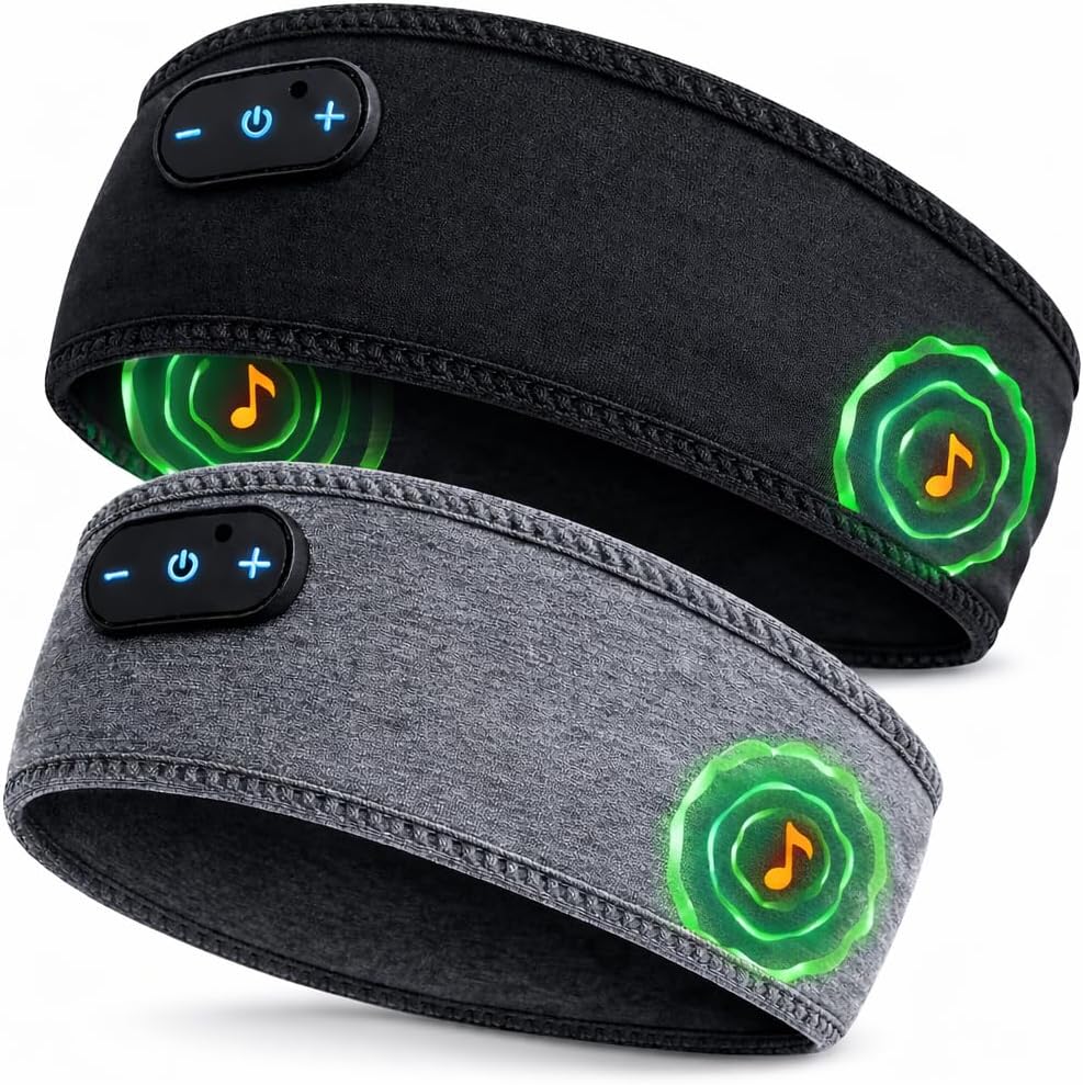 Bamboo Cotton Sleep Headphones,Ultra-Soft Wireless Headband Bluetooth for Side Sleepers, with 14H Playtime & Bluetooth 5.4, 4-in-1 Music Sleep Earphones for side sleeping(Black)