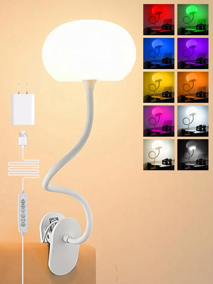 Clip on Lamp, 10 RGB Colors+10 Brightness Clip on Desk Lamp for Dorm Lamp | 800 lm Bright Clip on Light, USB Adapter Clamp Light, Reading Light for Bed/Headboard/Bedside Table/Bedroom/Kids Room/College