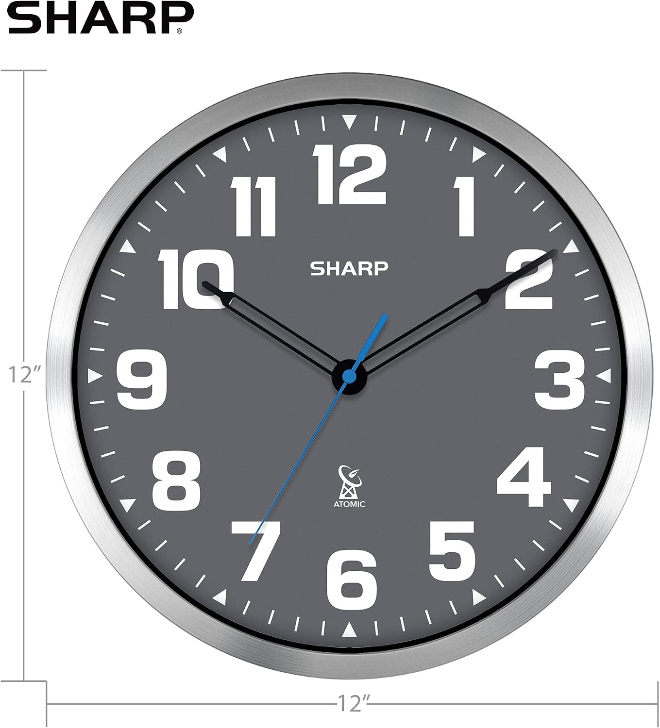 Sharp 12-Inch Atomic Wall Clock, Battery Operated, White with Black Frame | Self-setting atomic time; Easy-read analog face; Automatic time adjustment; Simple setup; Versatile home or office style