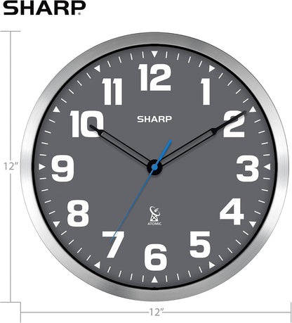 Sharp 12-Inch Atomic Wall Clock, Battery Operated, White with Black Frame | Self-setting atomic time; Easy-read analog face; Automatic time adjustment; Simple setup; Versatile home or office style