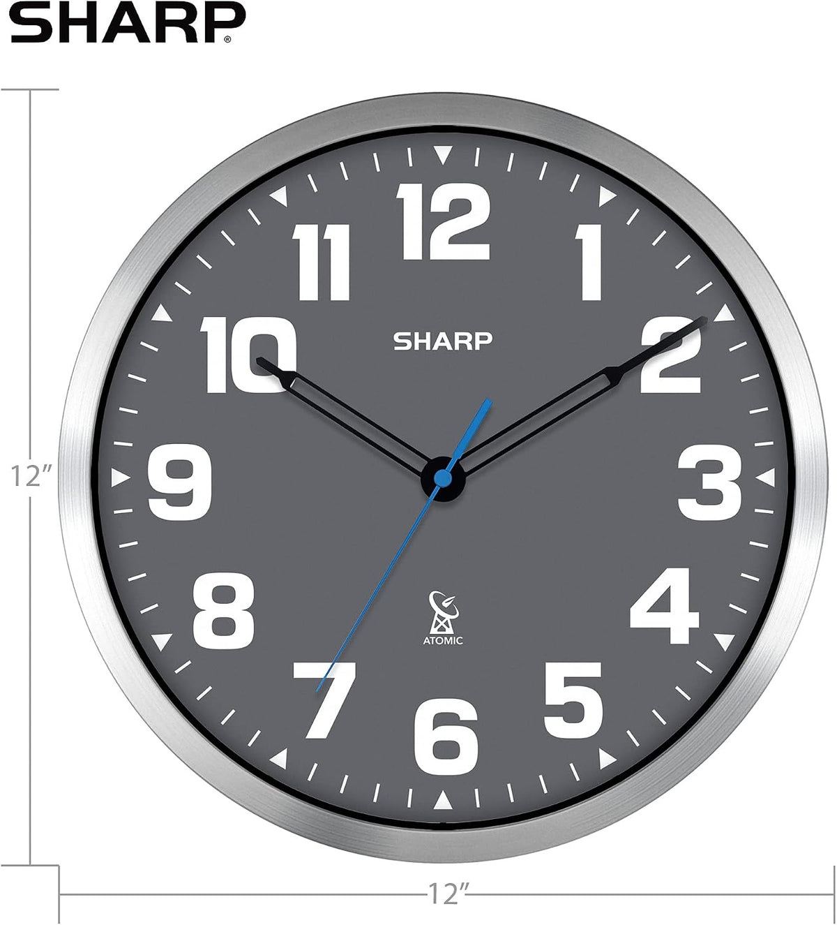 Sharp 12-Inch Atomic Wall Clock, Battery Operated, White with Black Frame