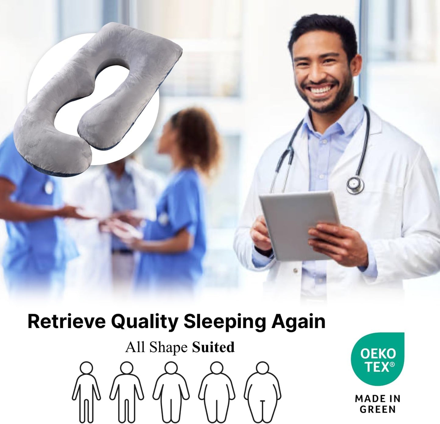 ALLOPERA Pregnancy Pillows for Sleeping, 57-Inch U-Shaped Full Body Maternity Pillow with Adjustable Fill and Removable Washable Cover, Back, Belly, Hip and Leg Support for Pregnant Women, Black Grey