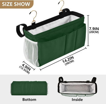 Forest Green Bedside Caddy Bedside Storage Organizer Hanging Storage Bag for Bunk and Hospital Beds, Dorm Rooms Bed Rails