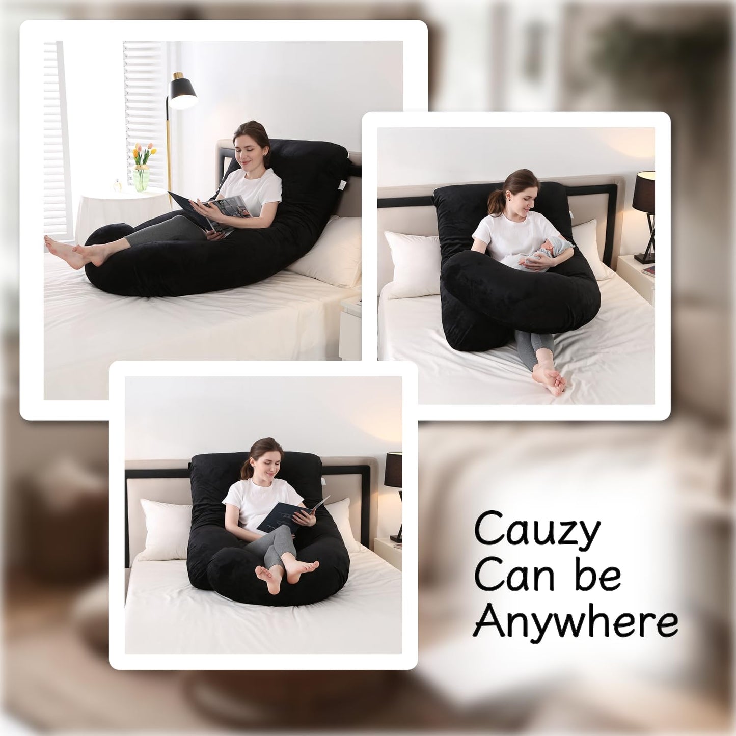 ALLOPERA Pregnancy Pillows for Sleeping, 57-Inch U-Shaped Full Body Maternity Pillow with Adjustable Fill and Removable Washable Cover, Back, Belly, Hip and Leg Support for Pregnant Women, Black Grey