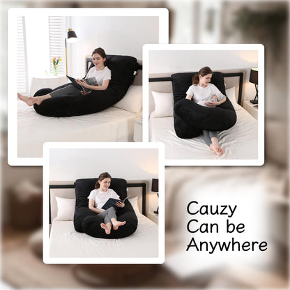 ALLOPERA Pregnancy Pillows for Sleeping, 57-Inch U-Shaped Full Body Maternity Pillow with Adjustable Fill and Removable Washable Cover, Back, Belly, Hip and Leg Support for Pregnant Women, Black Grey