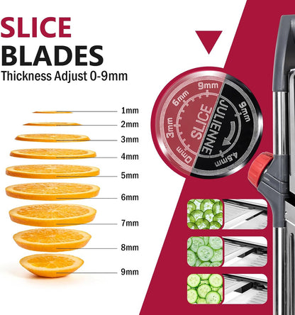 Masthome Mandoline Slicer for Kitchen,Adjustable Mandoline Food Slicer | Sharp Stainless Steel Blade,Chopper Vegetable Cutter for Potato,Onion,Fruit,INCLUDING Food Holder,Gloves,Cleaning Brush