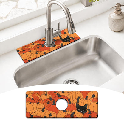 Light Brown White Checkered Kitchen Sink Splash Guard Faucet Mat,Faucet Non-Slip Absorbent Mat,Farmhouse Sink Splash Guard Behind Faucet for Kitchen Bathroom, 15"x5.5"