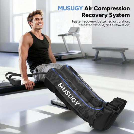 Sequential Leg Compression Massager for Circulation : Full Leg Air Compression Boots for Massage Therapy & Fatigue Relief - 9 Intensity, 6 Modes, 3 Timers for Athletes, Runners, Gym (Medium)