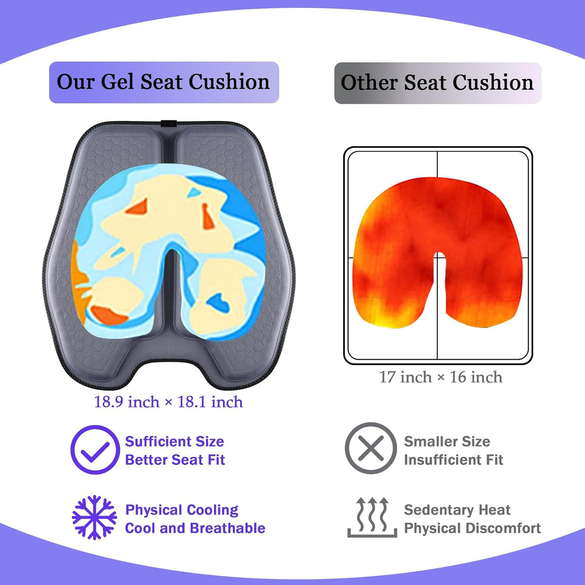 Soft Thin Gel Seat Cushion with 1 Inch Gel - Sciatica Relief