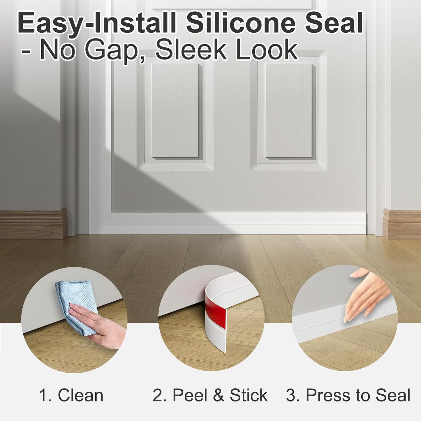 Elvone Weather Stripping Door Seal for Door Frames, 20 Ft x 1 in, Clear | Self-adhesive flexible silicone seal tape for door frame gaps and window gaps. block drafts, dust, and noise