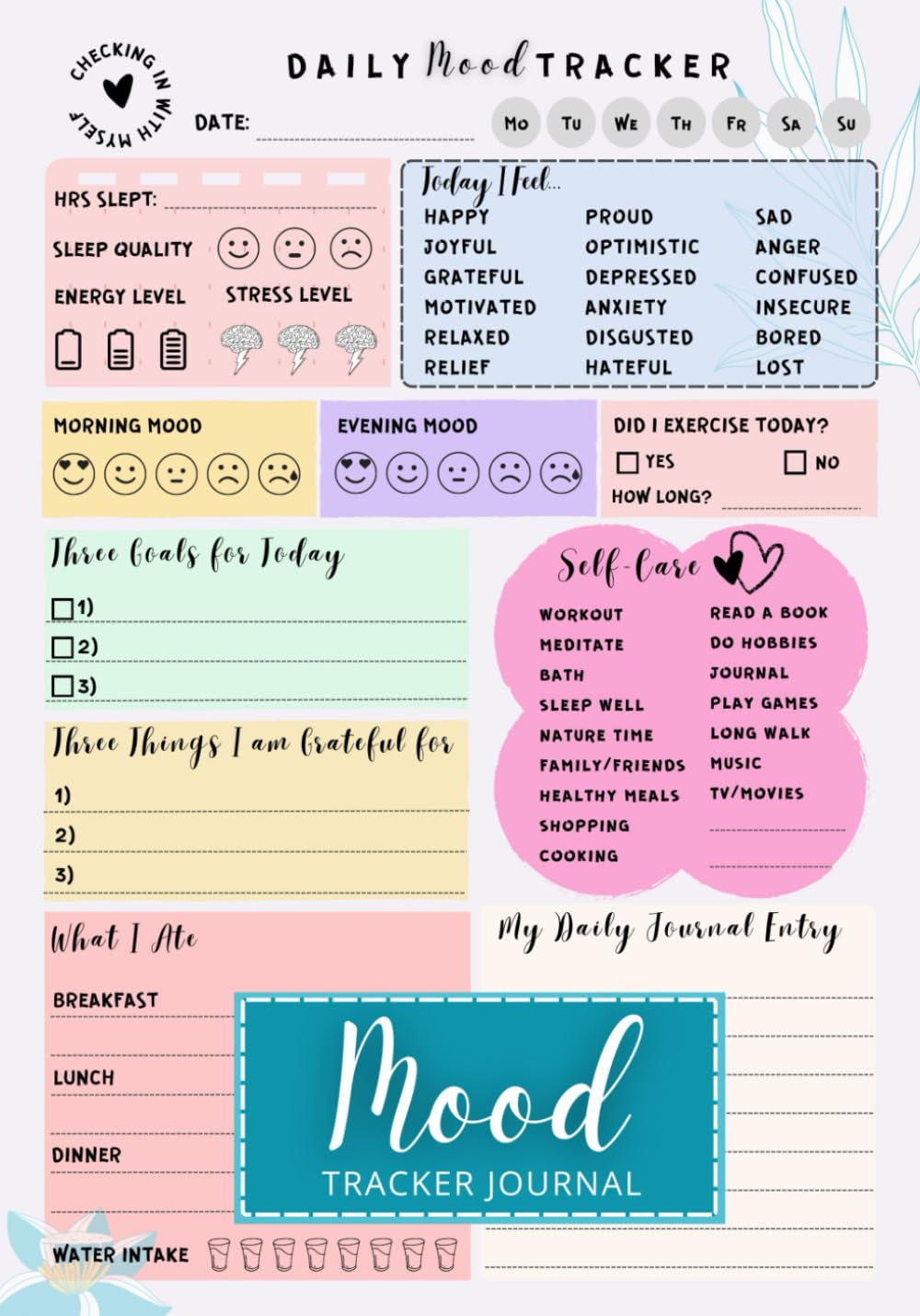 Mood Tracker Journal: Daily Tracking for Mental Health and Wellness Diary with Prompts