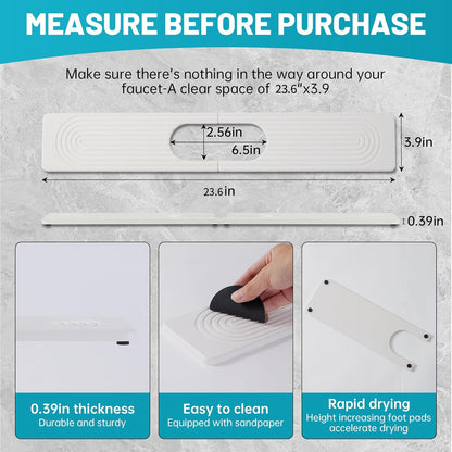 Stone Faucet Mat for Kitchen Sink Oval Hole Bathroom sink splash guard | Water-Absorbing Diatomite Stone Drying Mat & Sink Protectors Absorbent Stone Tray for Bathroom Counter, Oval Hole 6.5" x 2.5"