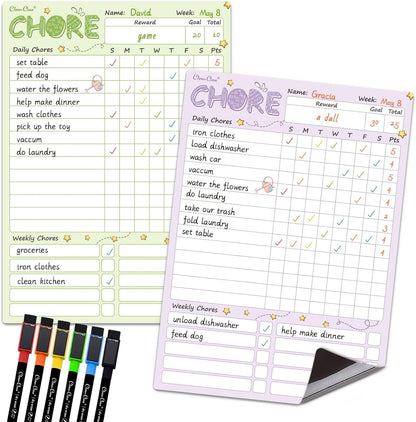Magnetic Dry Erase Chore Chart - 8.5"x12" Behavior Responsibility Chore Board for Kids, Teenagers - 6 Extra Fine Point Markers Included - Shipped Flat 3 Pcs Blue Pink & Green