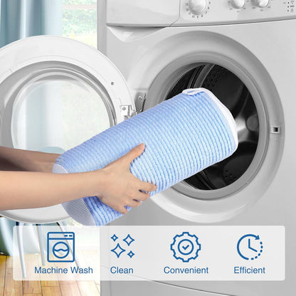 Shoe Washing Bag for Washing Machine, Fluffy Fibers Keep 360° Wrap-around Cleaning, Adjustable Shoe Trees, Durable Hidden Zipper Reusable Laundry Bag for Sneaker Gym Shoes White
