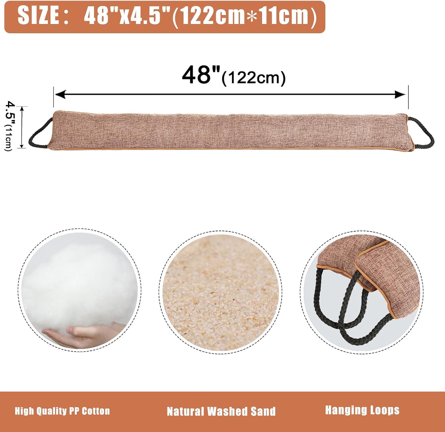 Under Door Draft Stopper Decorative Wind Stopper 36 inch for Door & Window, Weighted Animal Air Draft Stopper for Bottom of Door with Hanging Loops - Brown Dog