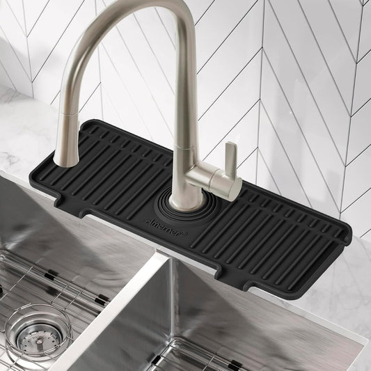 Kitchen Sink Splash Guard, 20IN Longer Silicone Faucet Guard & Draining Mat, Bathroom and Kitchen Sink Organizer, Sink Faucet Mat Water Splash Guard Behind Faucet Accessories Gadget, 20” x 5.5”, White