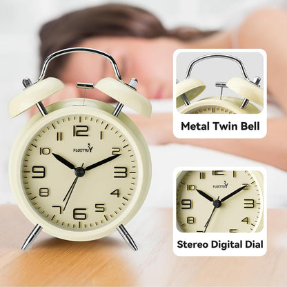 FLOITTUY Loud Alarm for Deep Sleepers 4'' Twin Bell Alarm Clock with Backlight for Bedroom and Home Decoration(Green)