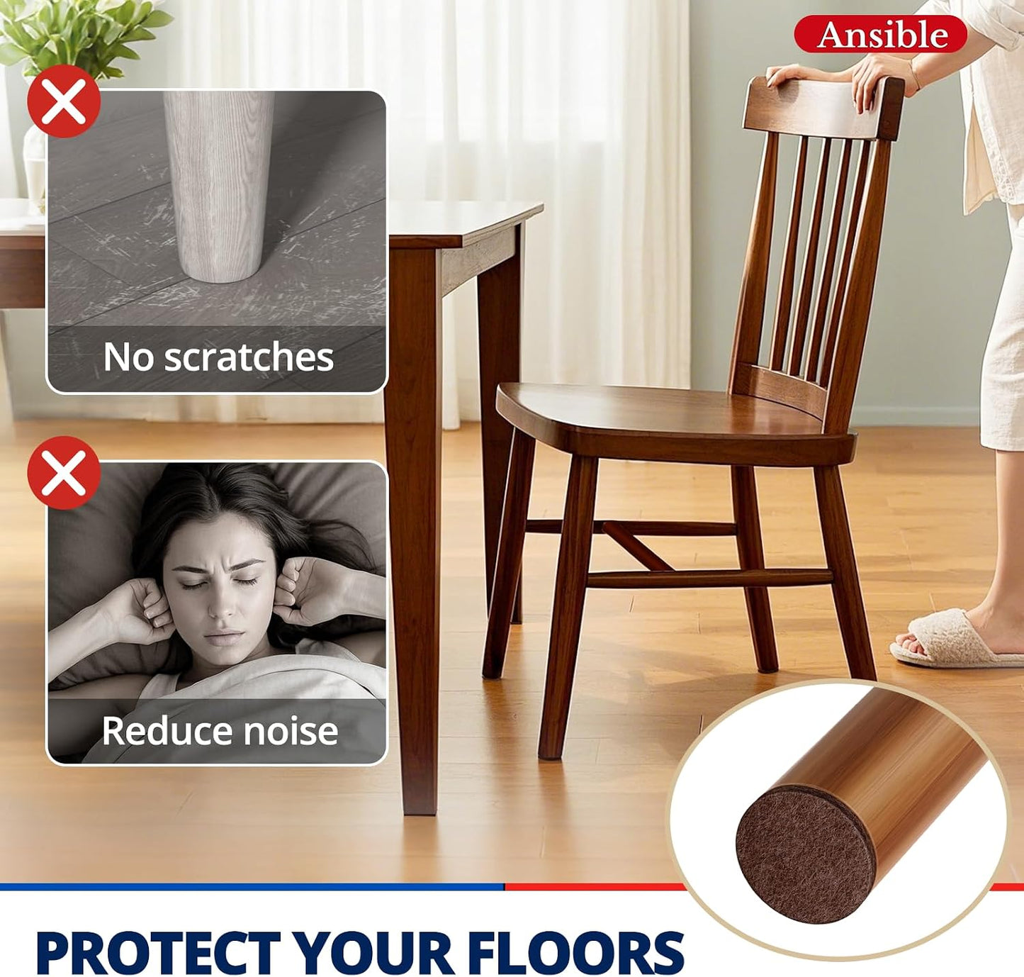 Ansible Felt Furniture Pads Chair Leg Floor Protectors 1" 60PCS | Felt Pads for Hardwood Floors,Self-Adhesive, Reduce Noise and Anti-Scratches,Easy to Install,Beige,Round