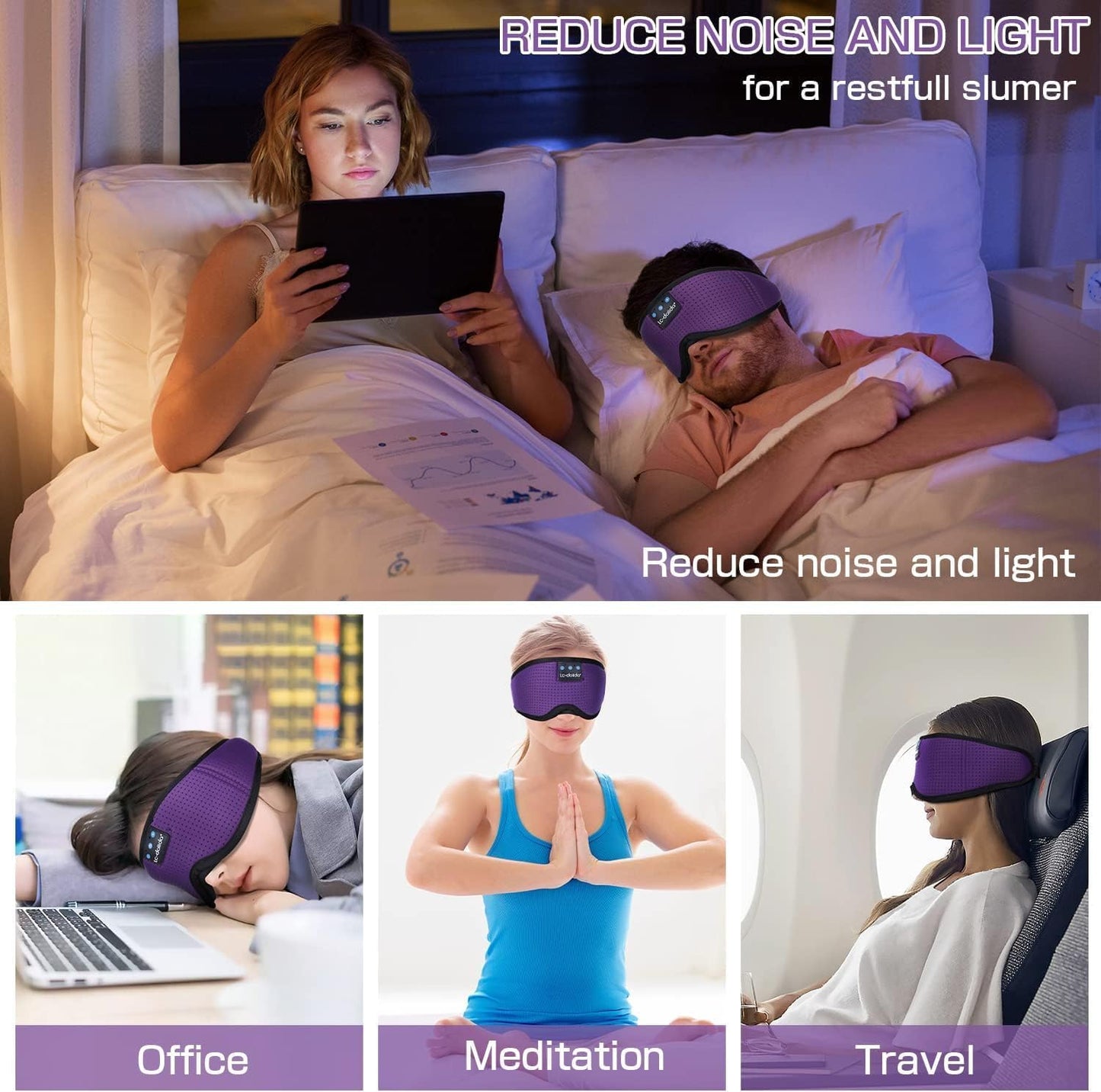 LC-dolida Sleep Headphones, 3D Sleep Mask Bluetooth Wireless Music Eye Mask, Sleeping Headphones for Side Sleepers Sleep Mask with Bluetooth Headphones Ultra-Thin Stereo Speakers Perfect for Sleeping