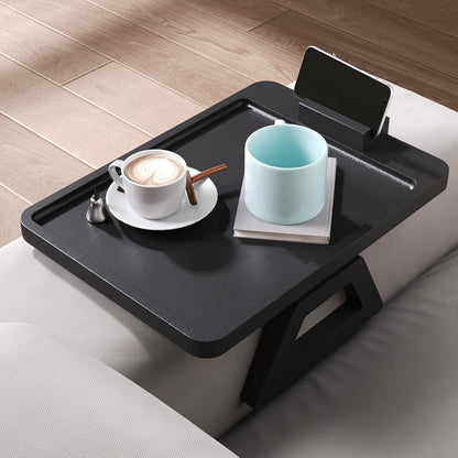 Couch Arm Tray,Bamboo Folding Sofa Tray,Sofa Armrest Trays Clip-On Couch Desk for Drinks,Snacks,Phone,Remote Control（Black）