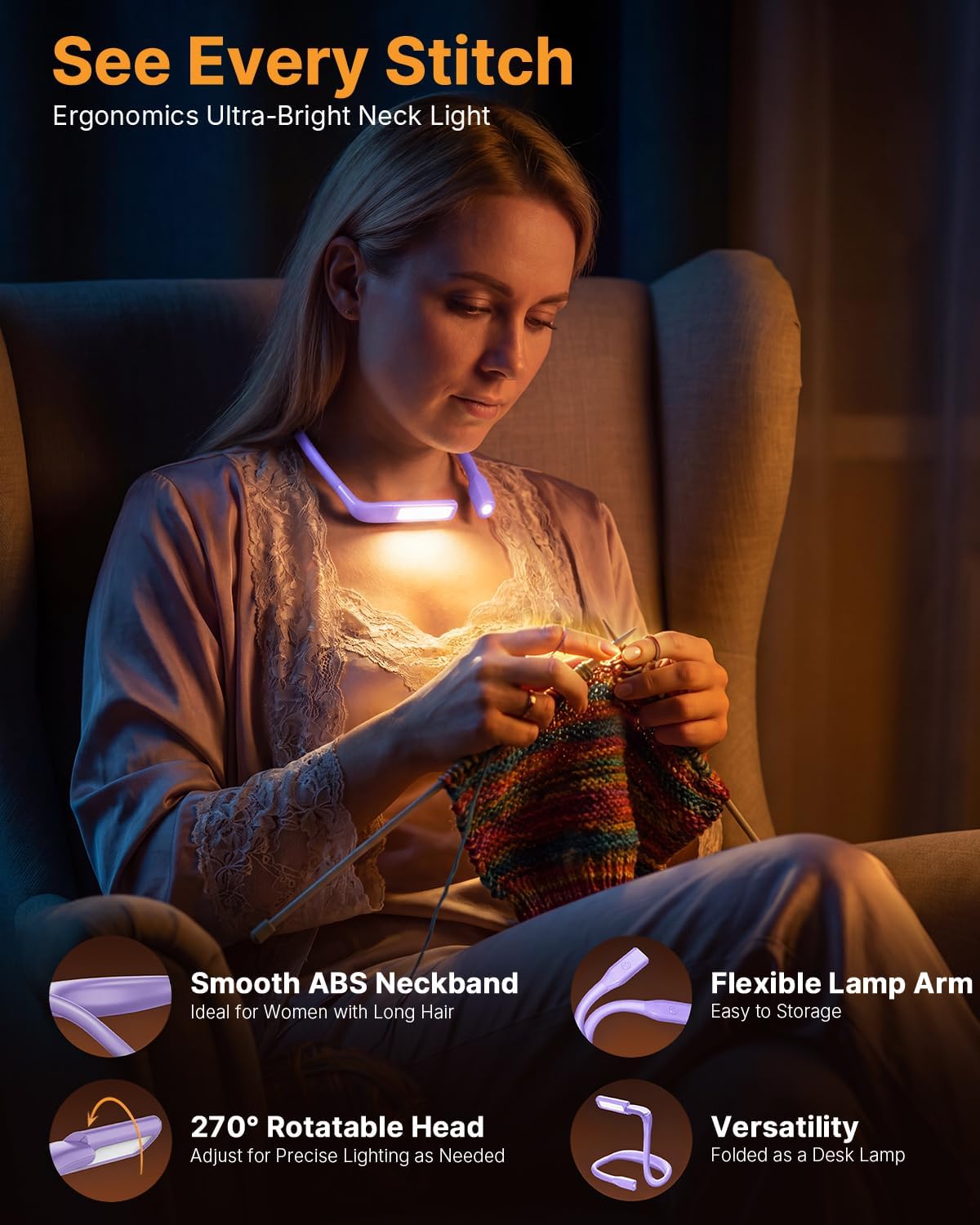 Neck Book Light, Rechargeable Reading Light, 3 Colors Dimmable | Back to School Supplies College Dorm Essentials Bed Lamp, Hands-Free, Dual Lamps, 80H Lasting Neck Light, Gifts for Gilrs