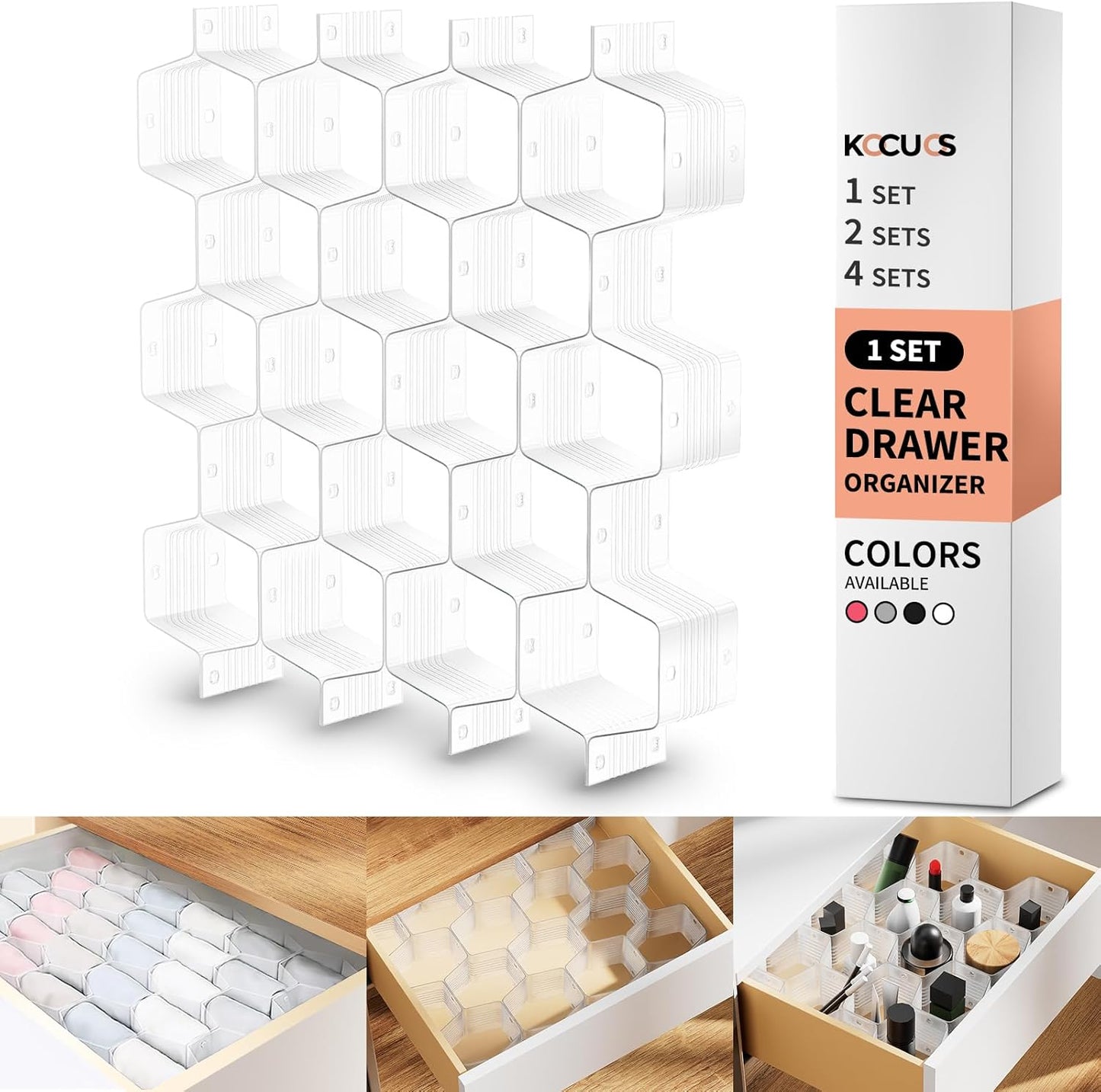 Honeycomb Separator Adjustable Drawer Organizer Divider for Underwear Belt-Scarf Socks Organizer (White(2pcs))