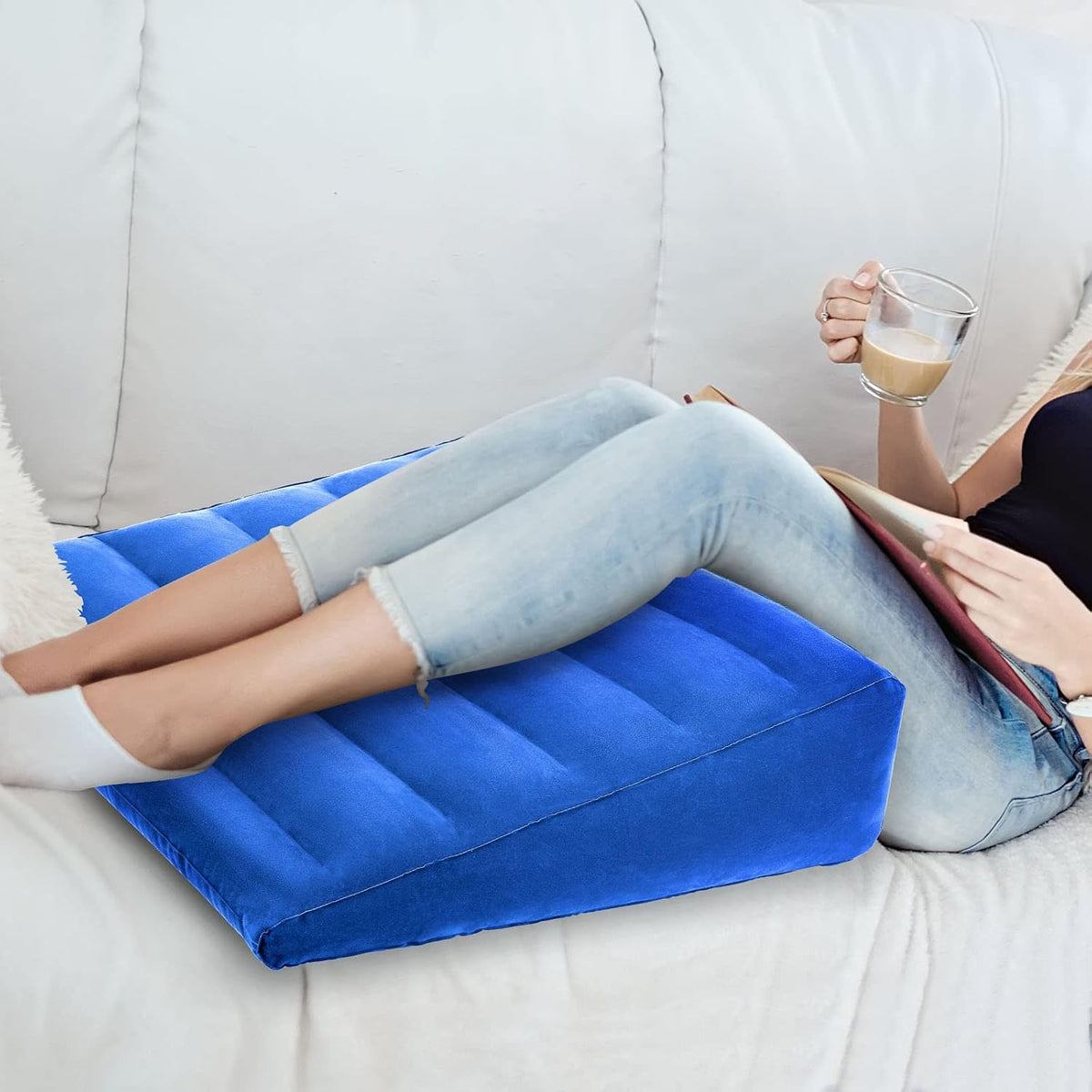 USHMA Inflatable Wedge Pillow for Sleeping, Portable Travel Wedge Pillow for Sitting in Bed, Inflatable Wedge Pillows for Travel, Blow Up Under Knee Pillow