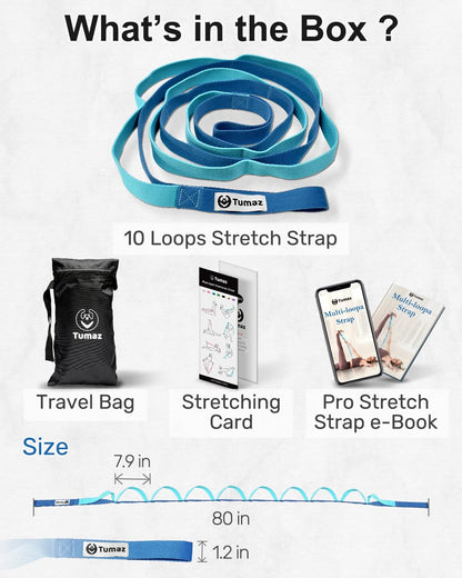 Stretching Strap, 10-Loop Non-Elastic Yoga Strap | Designed for stretching, yoga, Pilates and rehab with 10 loops, durable webbing and a longer 79-inch design