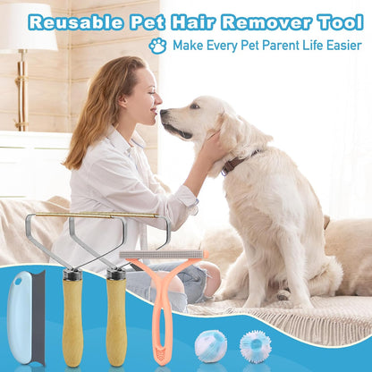 Pet Hair Removal Tool: 6 Pcs Dog Cat Hair Remover - Reusable Pet Hair Remover with Laundry Pet Hair Catcher - Portable Carpet Rake Scraper Fur Removal Tool for Rugs Car Mats Couch Furniture