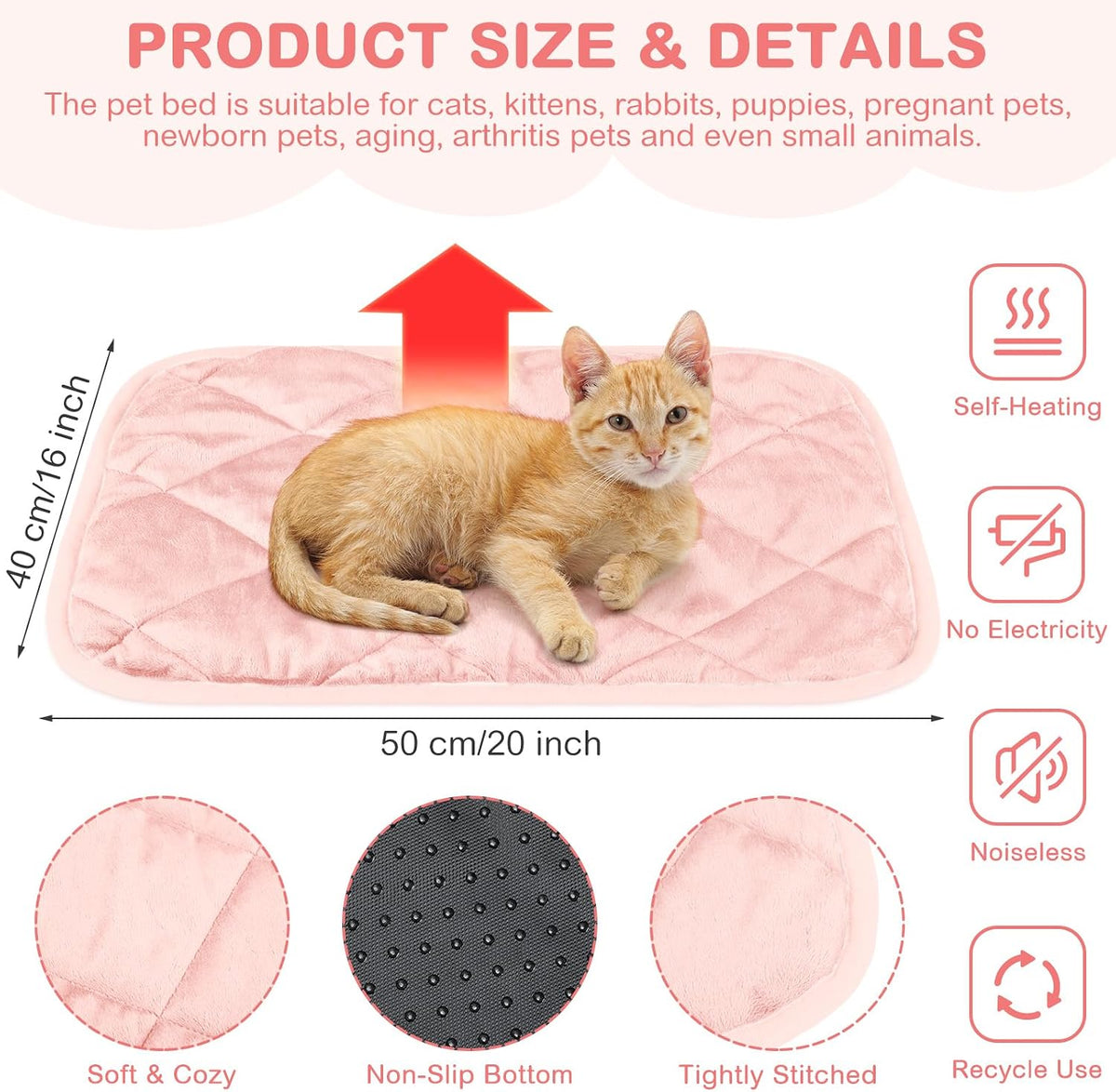 2 Pack Self Heating Cat Mat Self Warming Pet Pads Washable Kennel Mat Dog Crate Pad Reflects Body Heat Non Skid Cat Thermal Pads for Puppy Indoor Outdoor(Black,16 x 20 Inches)