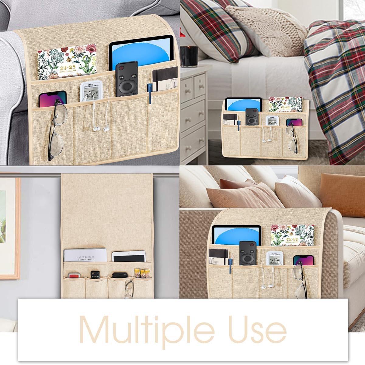 Joywell Remote Caddy Couch Remote Control Holder for Recliner Sofa Armrest Organizer Non Slip Arm Chair Caddie with 6 Pocket Storage for Magazine, Tablet, Phone, iPad, Black