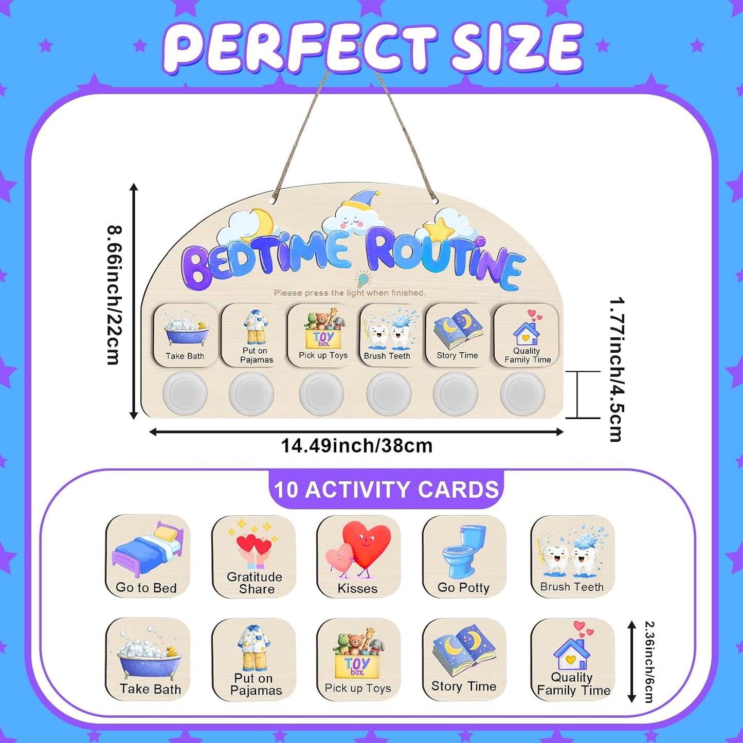 Morning Routine Chart for Toddlers, Visual Schedule Chart Planner | to Do List with 6 Tap Lights & 10 Activity Cards, Wooden Checklist Schedule Board for Kids, Autism, Preschoolers, ADHD Tools