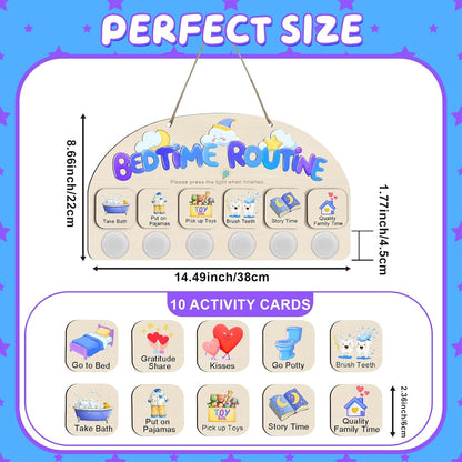 Morning Routine Chart for Toddlers, Visual Schedule Chart Planner | to Do List with 6 Tap Lights & 10 Activity Cards, Wooden Checklist Schedule Board for Kids, Autism, Preschoolers, ADHD Tools