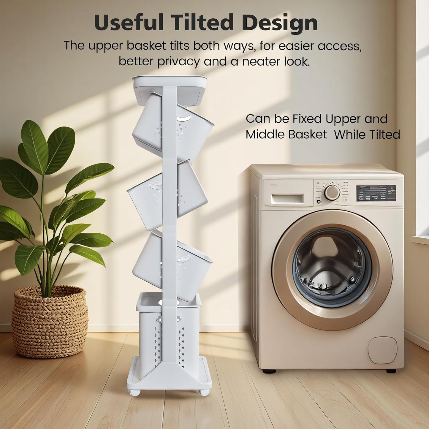 BAOKALER 4-Tier Laundry Hamper Sorter, Vertical Laundry Baskets with Wheel | Rolling Stackable Laundry Cart Removable, Organizer and Storage for Small Space, Dorm, Closet, Bathroom